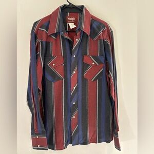 Wrangler Men’s Large Snap Button Down Shirt Western Casual Blue Red Black